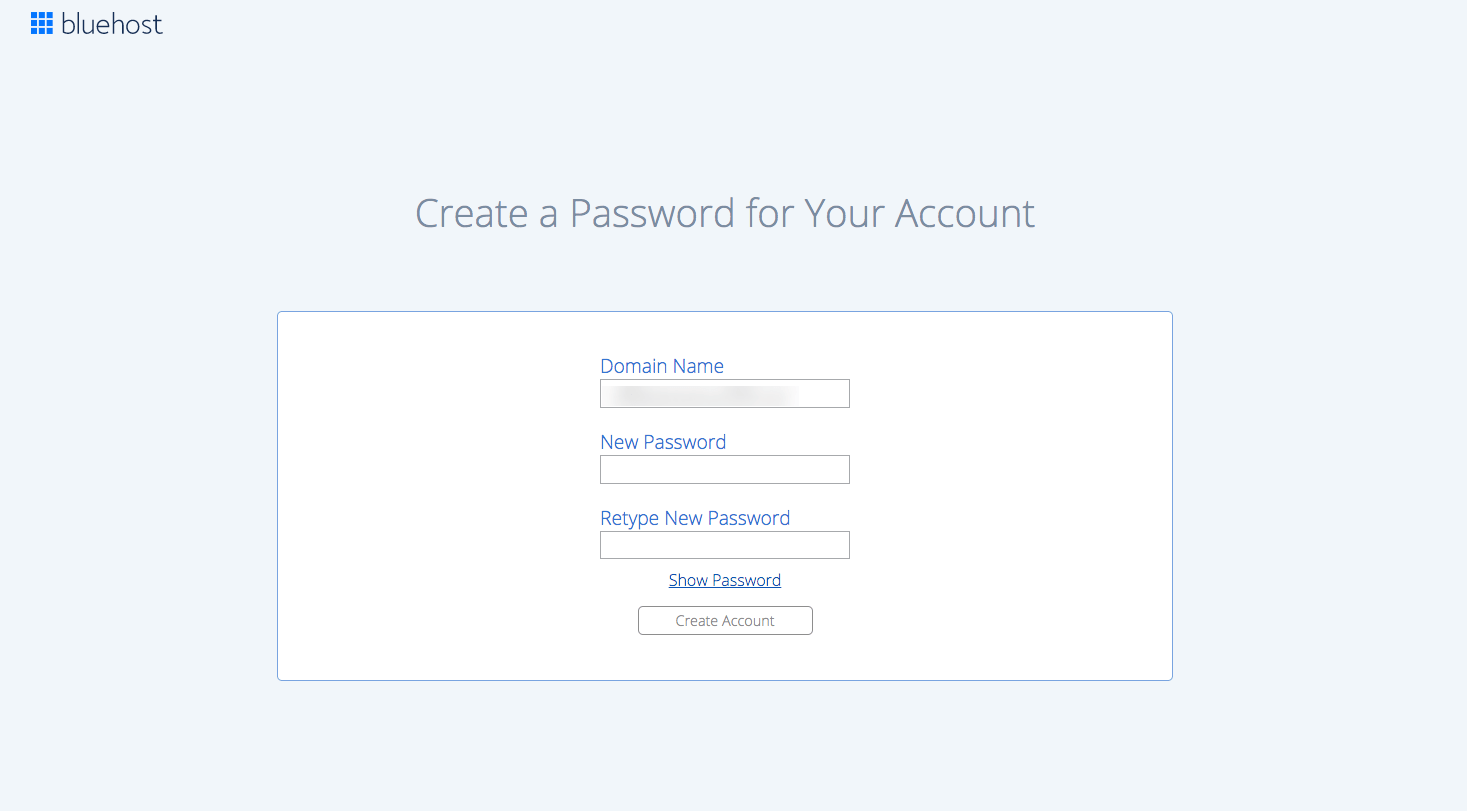 Create a password for your Bluehost account