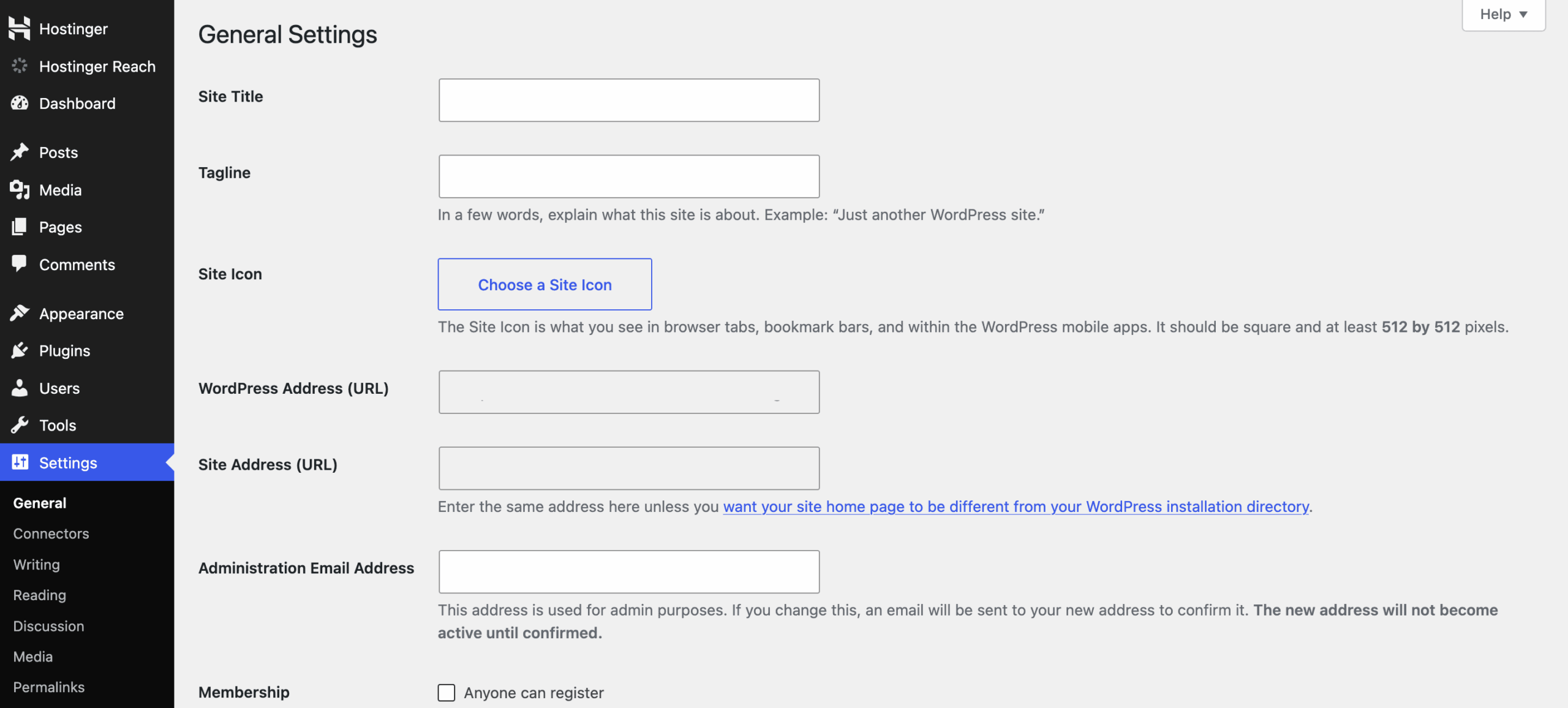 Hostinger WordPress Setup - General Settings