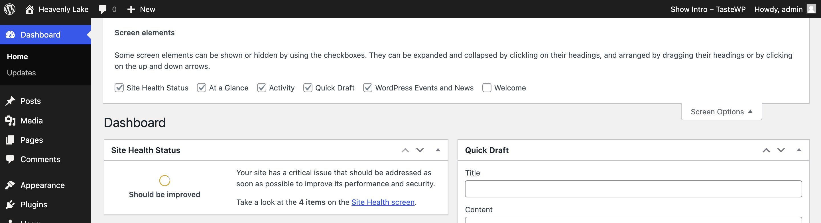 Screen Options WordPress