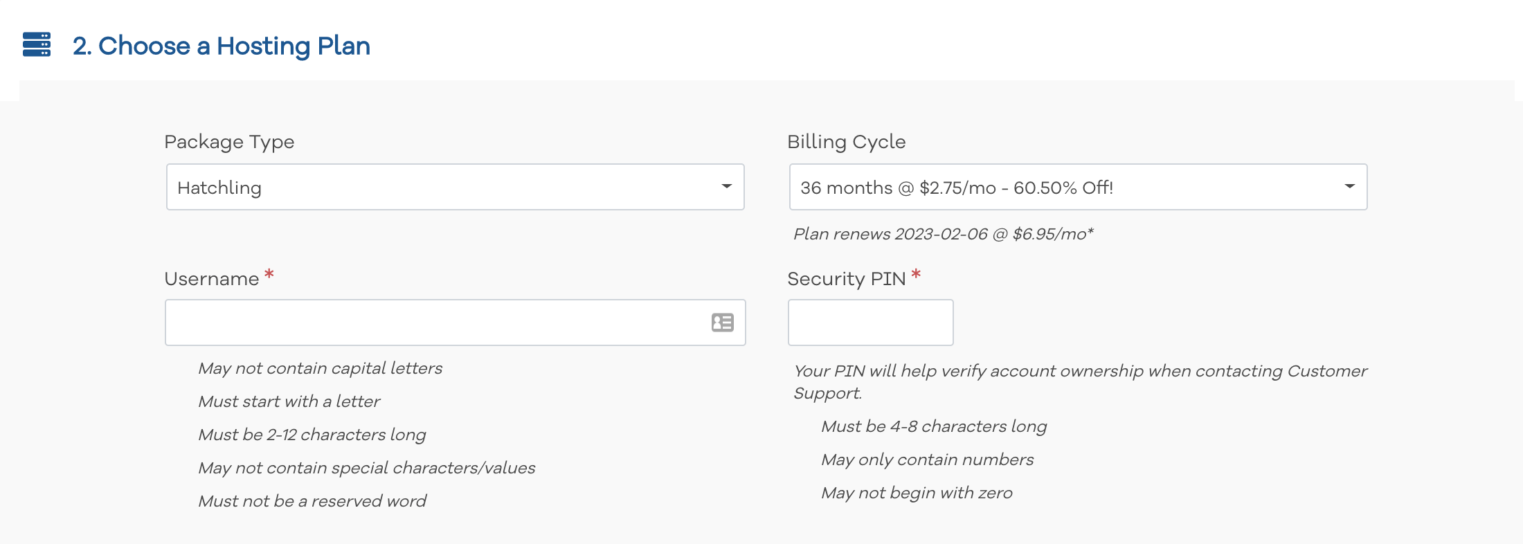 Confirm Your Hosting Plan
