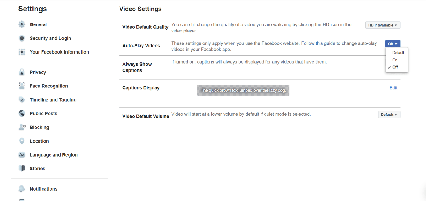 Turn Off Autoplay Videos on Facebook