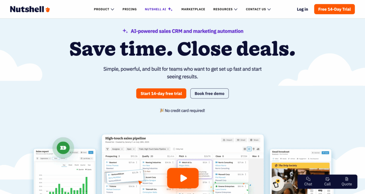 Nutshell CRM for small business sales and lead management