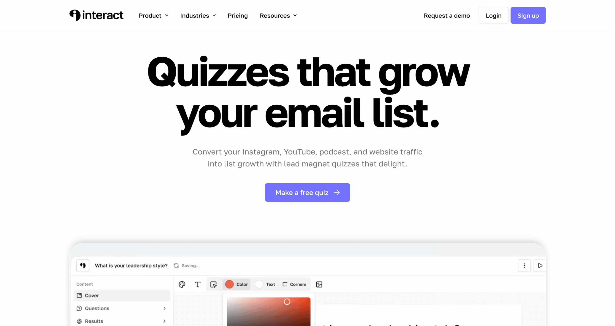 Interact quiz builder for growing your email list