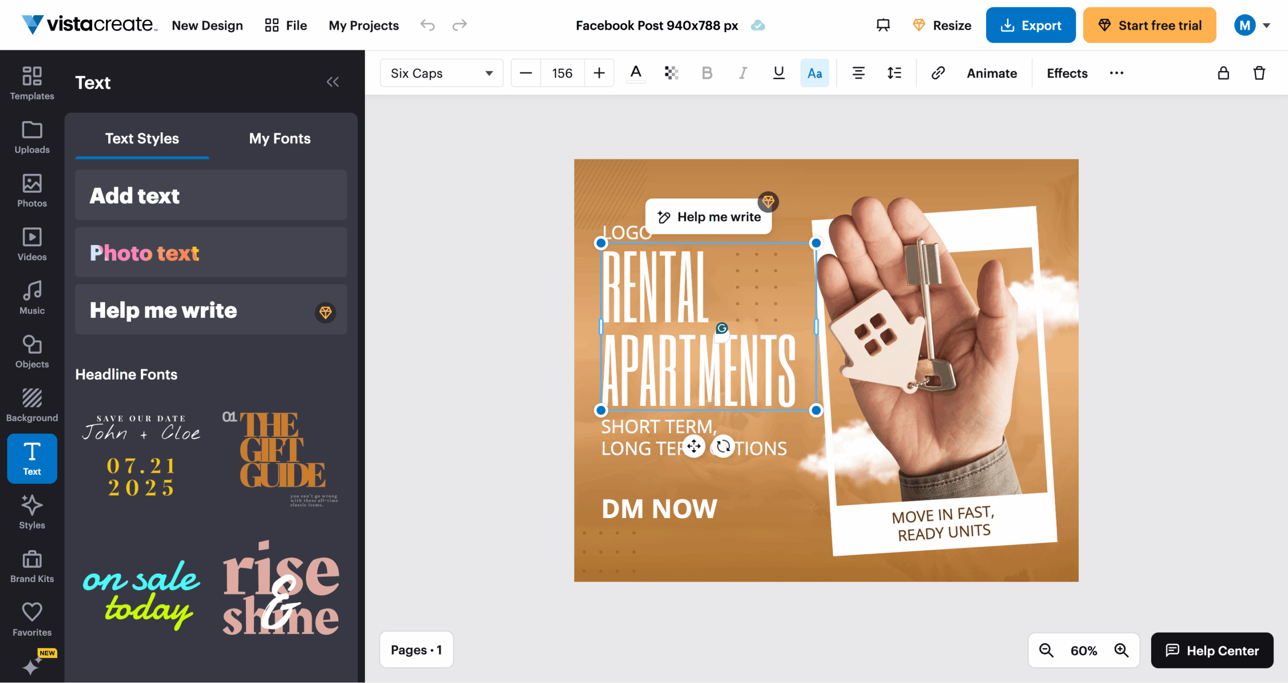 VistaCreate editor screenshot