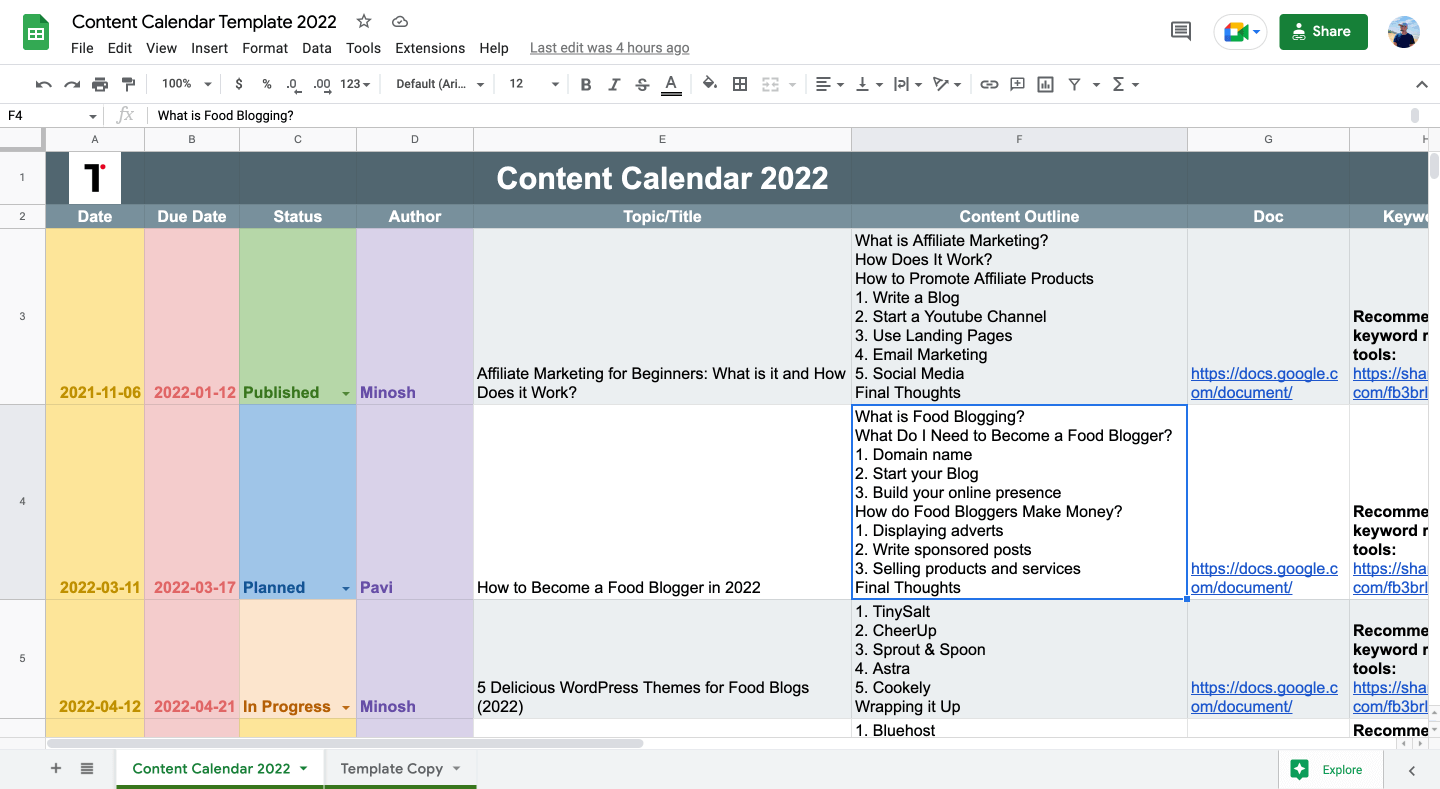 Free Content Calendar Template