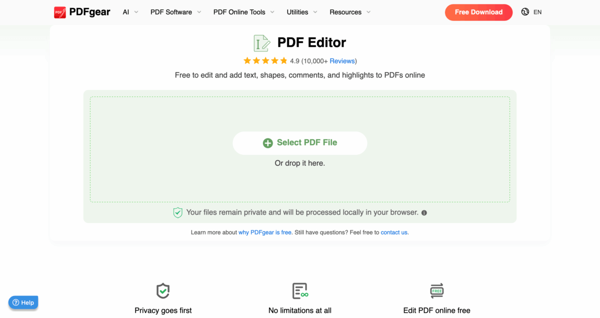 PDFgear: free online PDF editor with no watermarks or login required