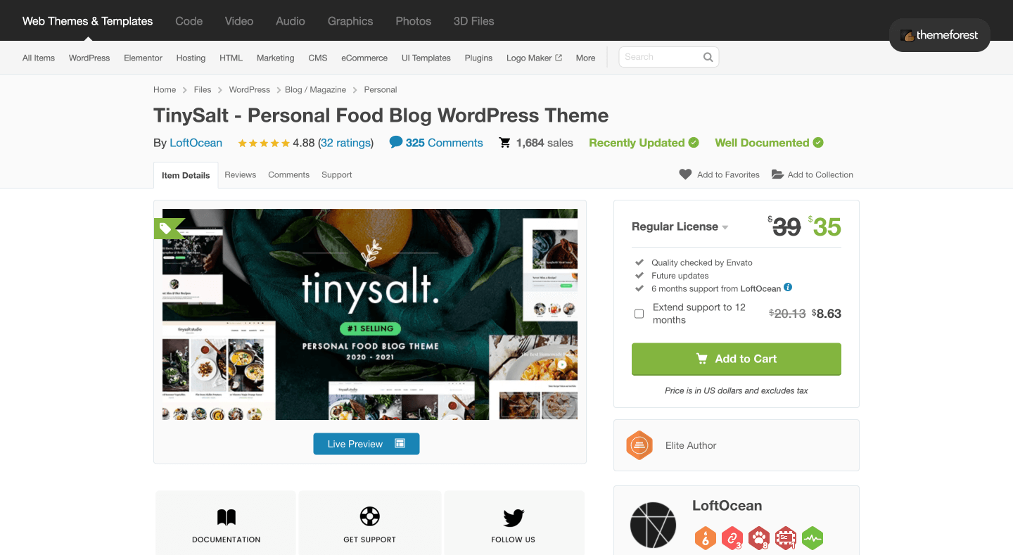 WordPress themes for food blogs: TinySalt