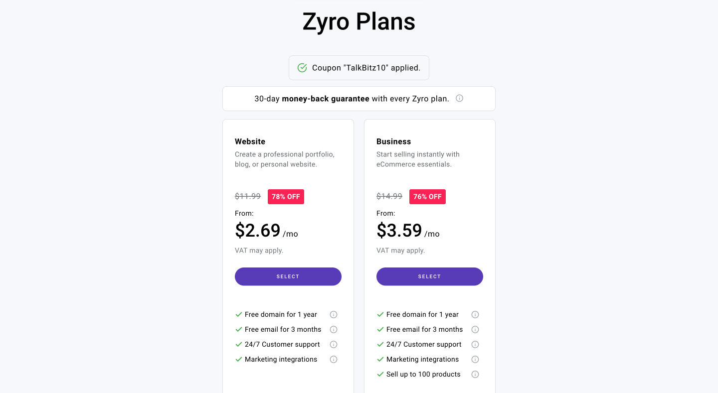 Zyro Plans - Zyro promo code