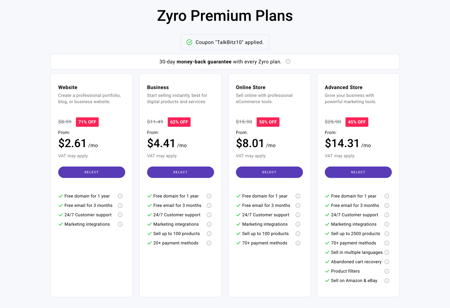 Zyro Review - Premium Plans
