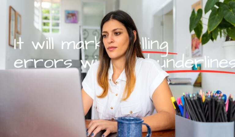 Woman writing a blog post on a laptop at home desk, reviewing Grammarly alternatives