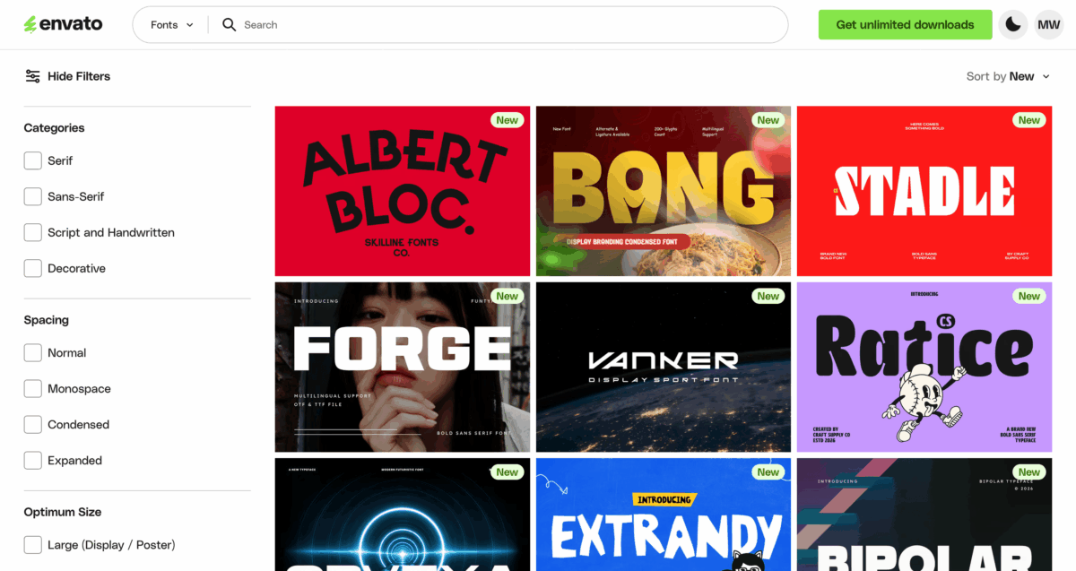 Screenshot of High Quality Fonts for Designers inside Envato