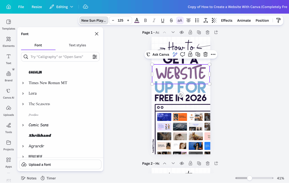 Uploading a Font from Canva Editor