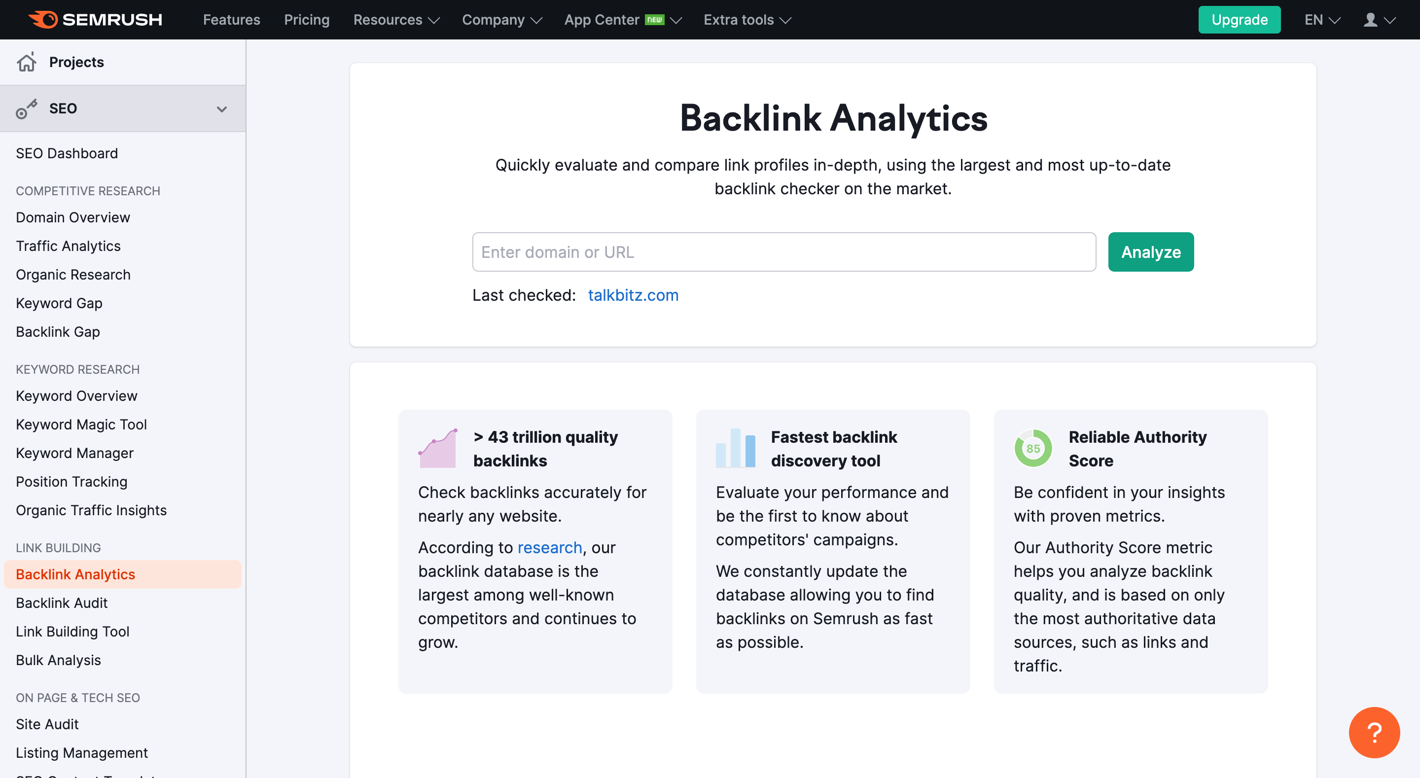 Backlink Analysis tools by Semrush