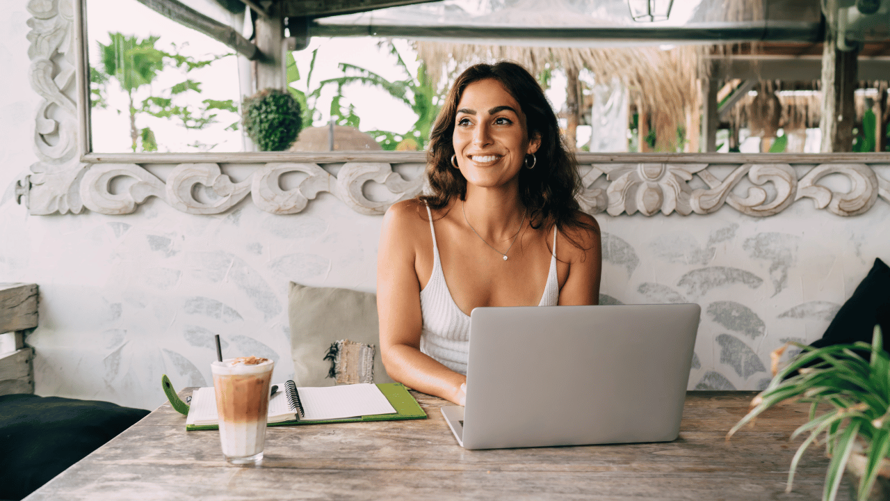 A woman blogging