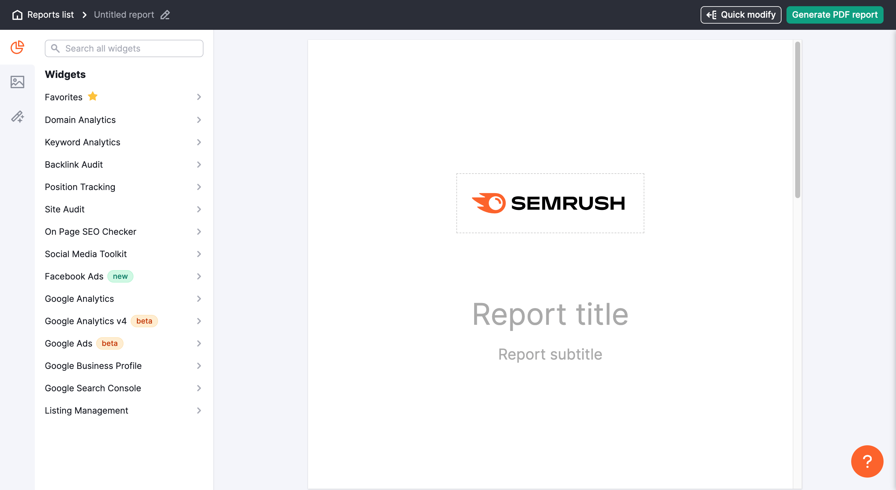 Semrush's My Reports PDF Builder
