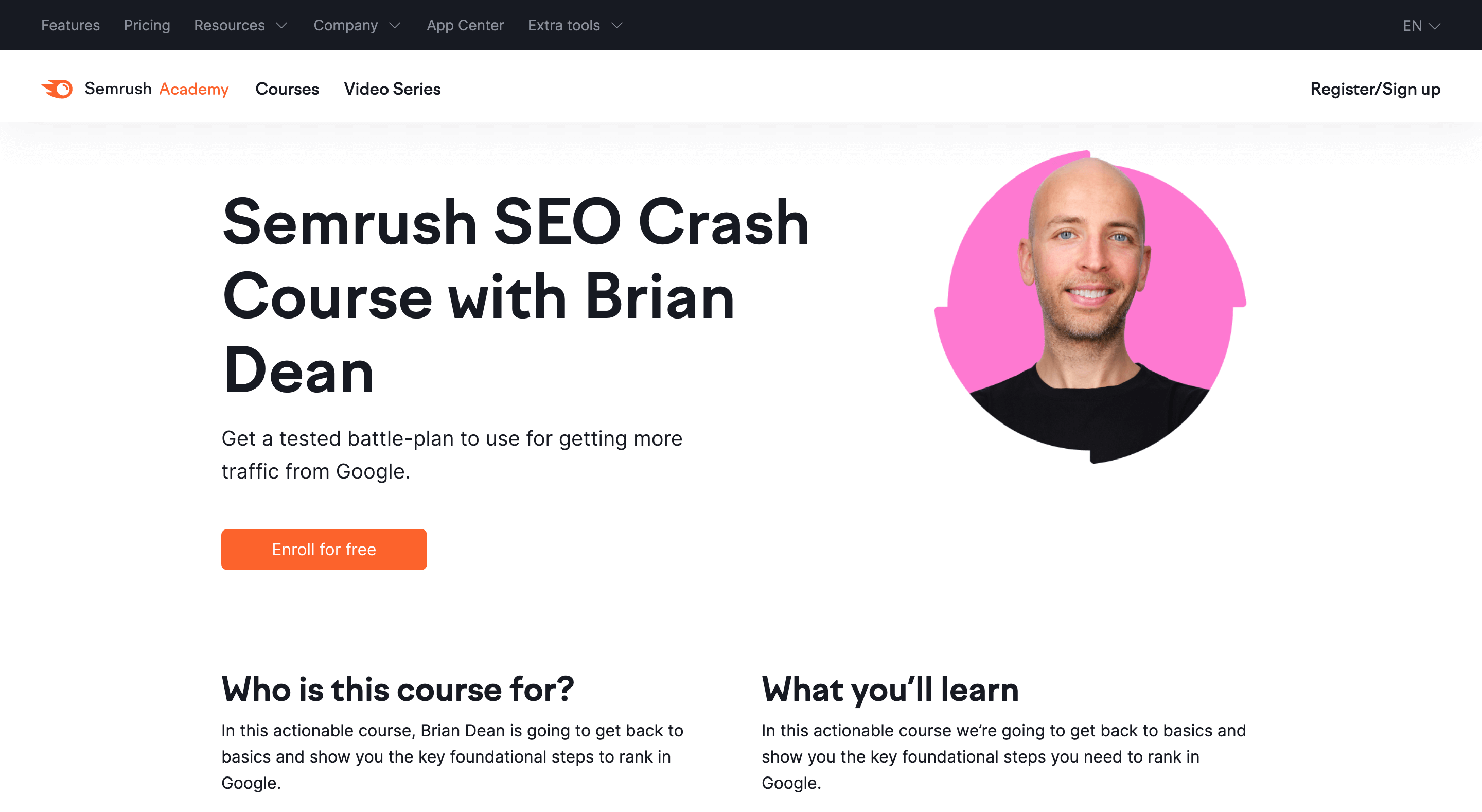 Semrush SEO Crash Course with Brian Dean