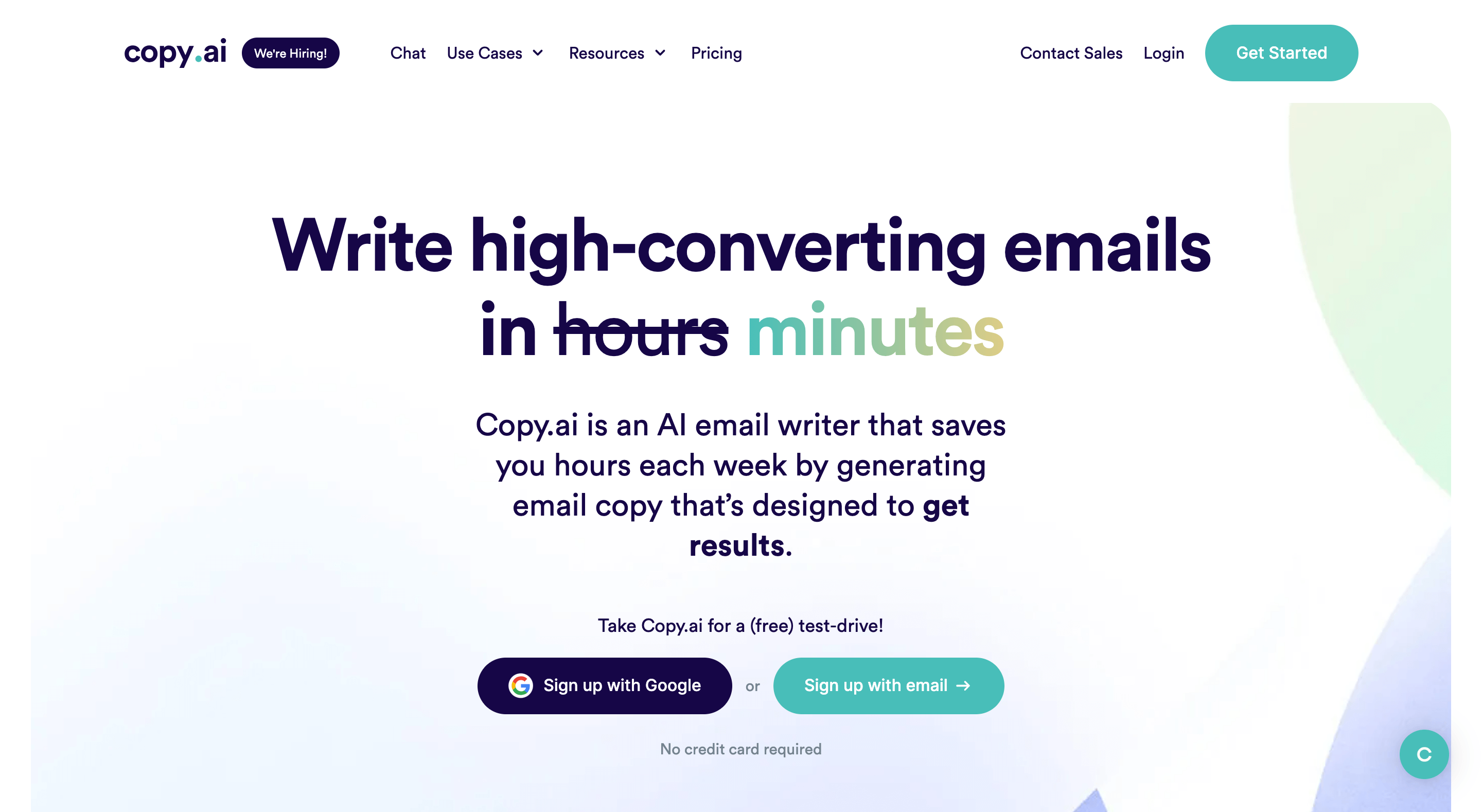Best AI Email Writing Tool: Copy.ai AI email writer