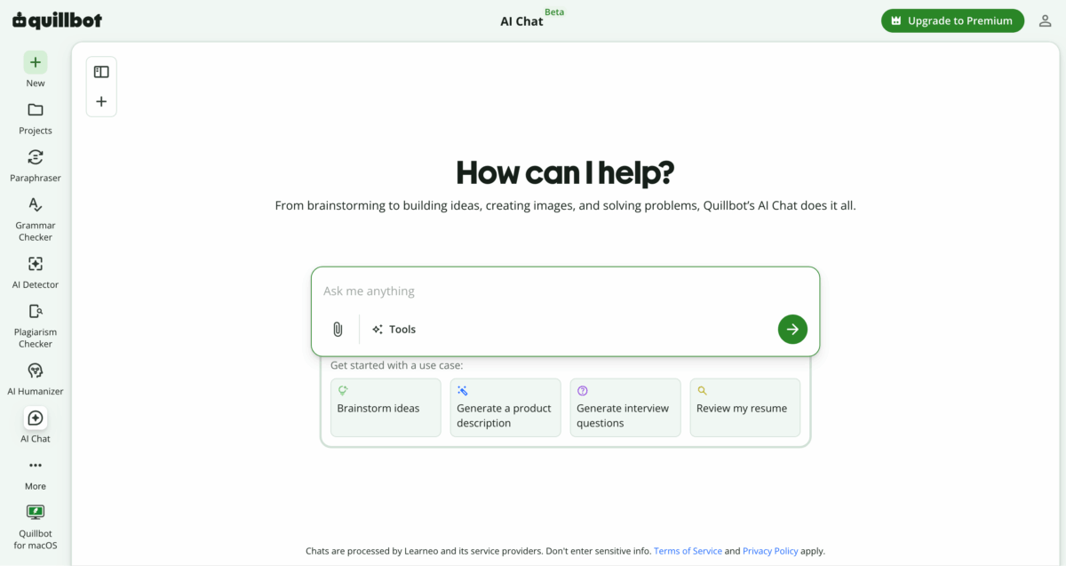Quillbot AI Chat Screenshot