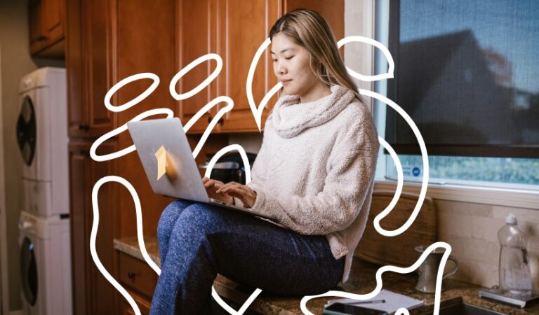Best canva courses for beginners, woman learning design on laptop at home.