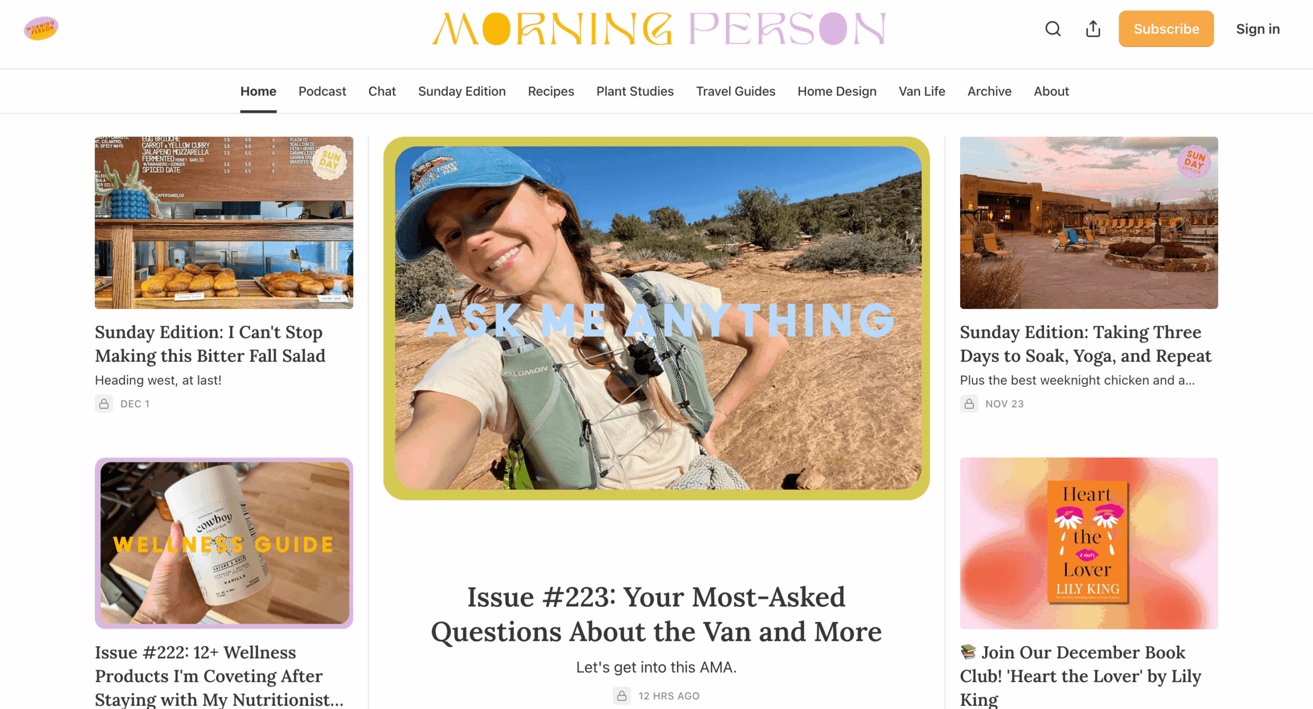 Morning Person newsletter on Substack earning $25K a month from lifestyle content