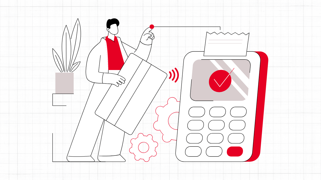 Abstract illustration showing how a small business POS system works at checkout