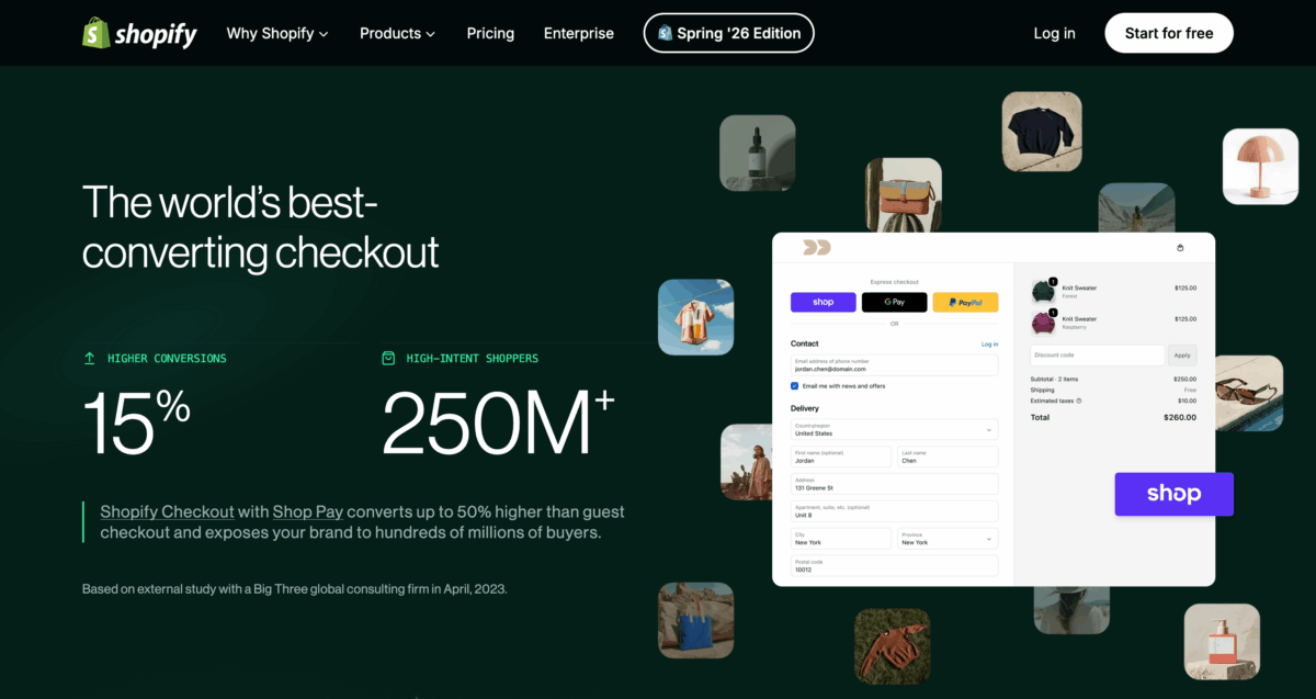 Shopify online store checkout page showing product and payment details